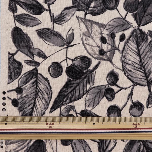 [From quantity 5] Fabric "Cotton hemp canvas leaf black 38129-2D"