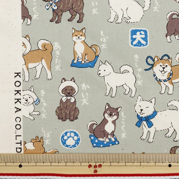 数量5から】 生地 『オックス 図鑑シリーズ 日本犬 薄グレー YPA-56030