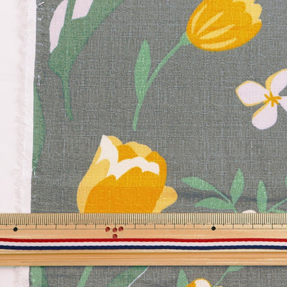 [From quantity 5] Fabric "Interior print tulip pattern gray 142-1349-D3"