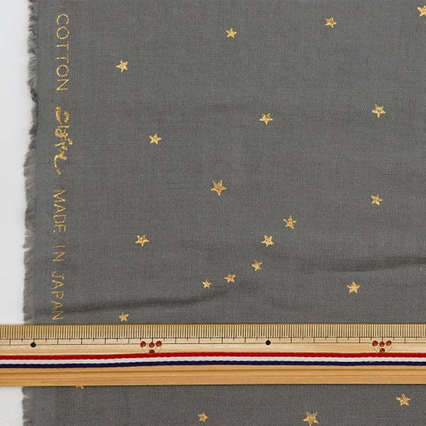 [From quantity 5] Fabric 『double gauze Star pattern gray x gold KTS6430-13 " COTTON KOBAYASHI