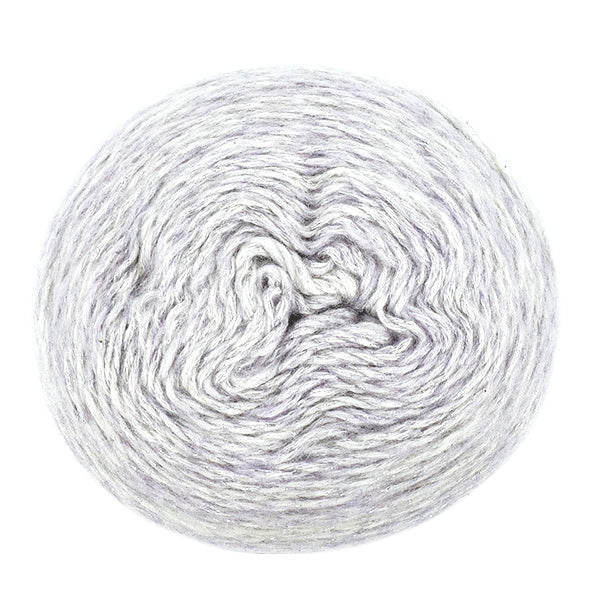 Shiny Gradation No.13 Gray yarn, top view showing metallic fibers and soft twist - Yuzawaya Original