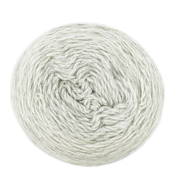 Shiny Gradation No.14 Greige yarn, top view showing metallic fibers and soft twist - Yuzawaya Original