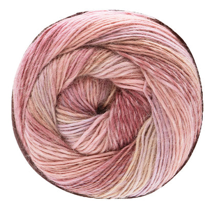 Close-up of MIYABI No.8 gradient yarn texture, soft acrylic wool blend