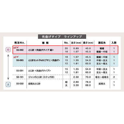 Strickzubehör „Bindenadeln Typ mit gebogener Spitze, dünn 55-092" Clover