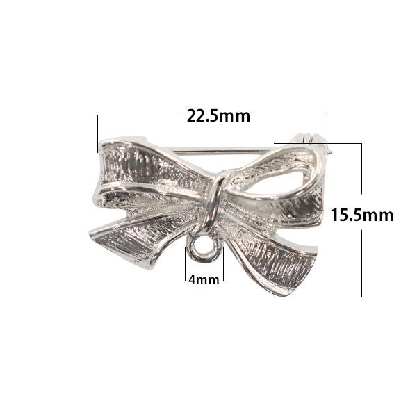 手芸金具 『カン付きリボンブローチ シルバー #1042』