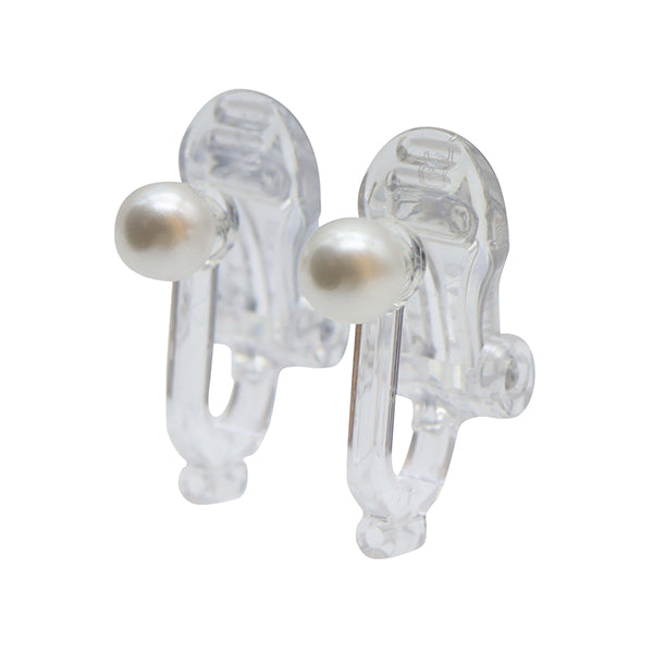 Earring bracket "Resin ear clip converter pearl white 5mm 1 pair 271 0388w"