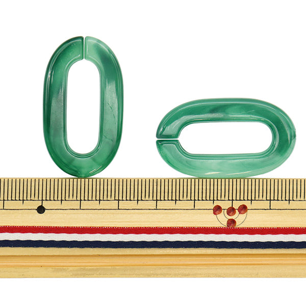 ビーズ 『アクリルパーツ チェーン楕円マーブル グリーン 約37mm×21mm