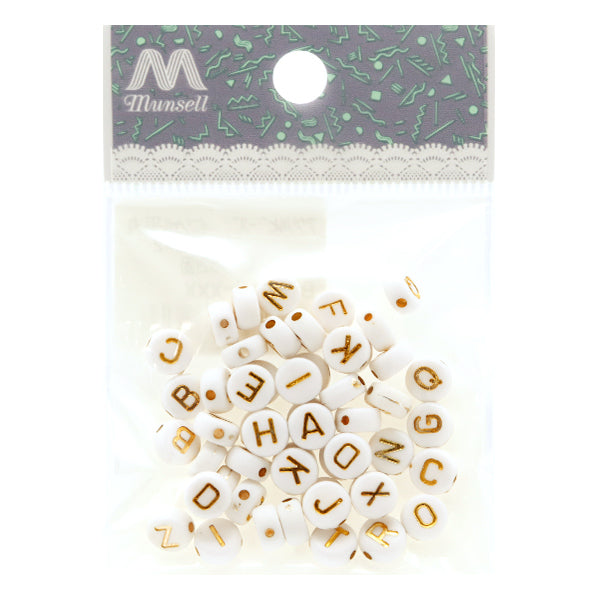 ビーズ 『アクリルビーズ イニシャル平丸 ゴールド 52個入り BE1367