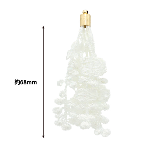 수예부품 "Tassel 레이스 화이트/골드 약 68mm TA0128"