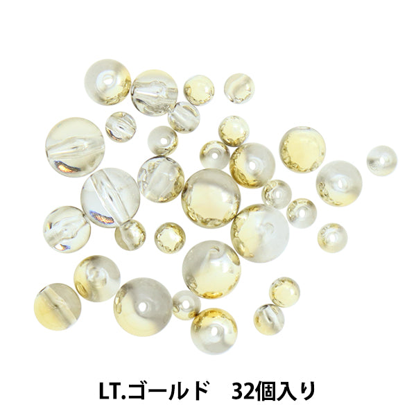 ビーズ 『アクリルビーズ ラウンドキャルMIX LT.ゴールド 32個入り』