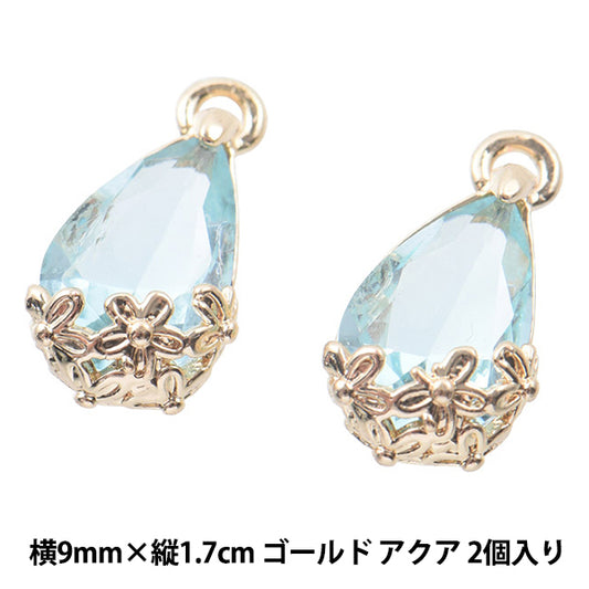 Matériel accessoire "Bijou Flower Parts Drop Gold Aqua 2 pièces GN-28-20S-03G"