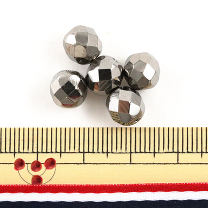 Beads "Fire polish metallic silver 8mm 10 tablets"