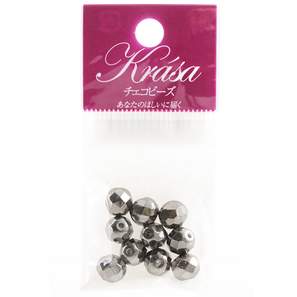 Beads "Fire polish metallic silver 8mm 10 tablets"