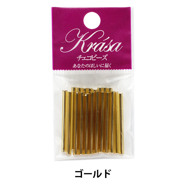 Beads "Czech seedBeads Bugle gold 3cm 20 pieces]