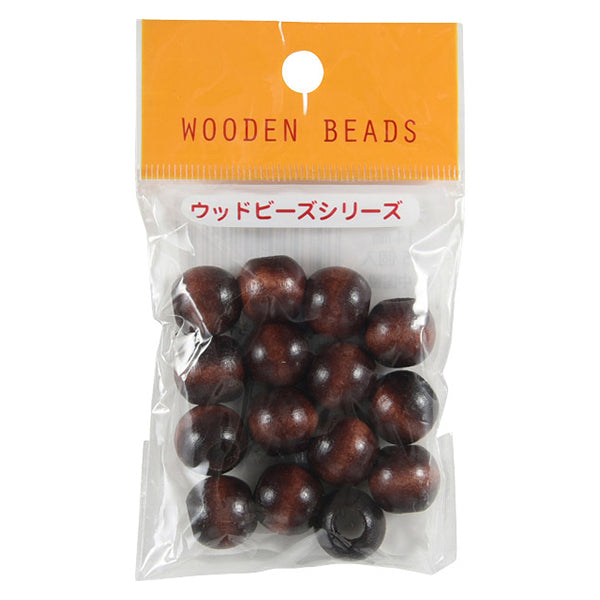 ビーズ 『ウッドビーズ ラウンド 14mm こげ茶 15個入り WBR14-BR
