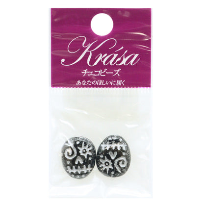 Beads "Czech RepublicBeads Fannie Face Black x Silver 16mm x 13mm 2 pieces PB249-FF "