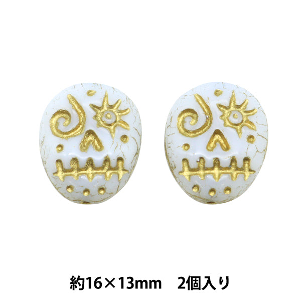 Бисер "Чешская РеспубликаБисер Fannie Face White x Gold 16 мм x 13 мм 2 кусочки PB0140-FF"