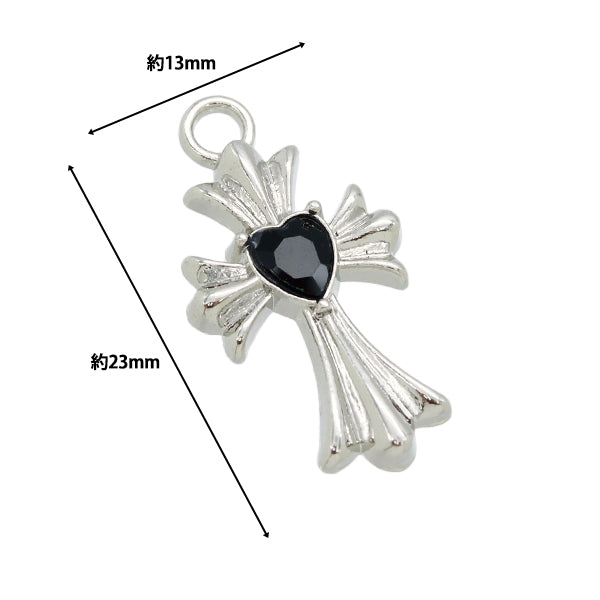 액세서리 재료 "Charm Heart Stone Cross Black AP24062"