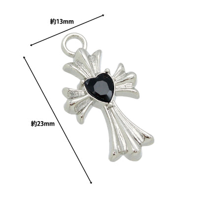 액세서리 재료 "Charm Heart Stone Cross Black AP24062"