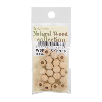 ビーズ 『ナチュラルウッドビーズ 丸玉 8mm ホワイトウッド 20個入り W591』 MARCHENART メルヘンアート