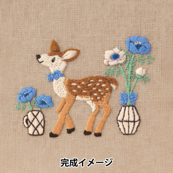 刺しゅうキット 『Chicchi 動物と季節の植物が彩る12ヶ月刺繍キット 小鹿さんのアネモネ・マーケット JPT114』 DMC ディーエムシー