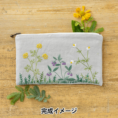 Embroidery Kit "Herbal Flower Embroidery Pouch Fennel Comfrey Chamomile 571" Totsuka embroidery