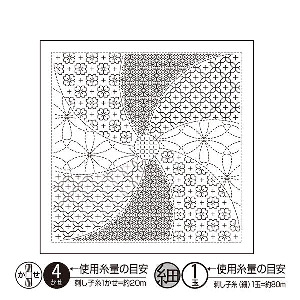 Embroidery Fabric 『Sashiko Flower Towel Cloth Pack, Combination Pattern, Flower Temari, White, H-1144" Olympus