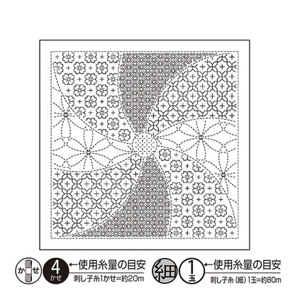 Embroidery Fabric 『Sashiko Flower Towel Cloth Pack, Combination Pattern, Flower Temari, White, H-1144" Olympus