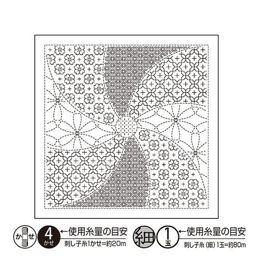 Embroidery Fabric 『Sashiko Flower Towel Cloth Pack, Combination Pattern, Flower Temari, White, H-1144" Olympus