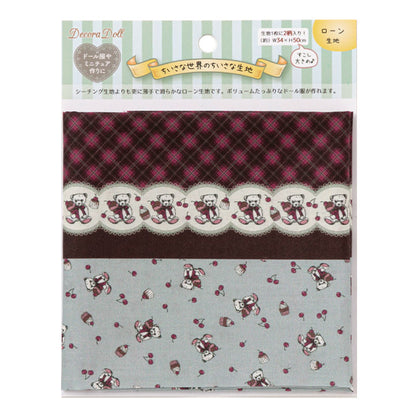 生地 『ちいさな世界のちいさな生地 ローン カットクロス 約34×50cm ミルクラテ ベア&チェリー TTL-11』