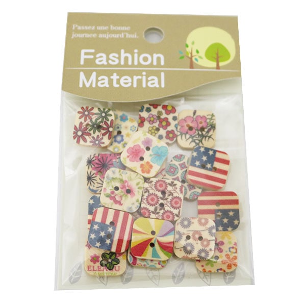 Button "Wood button Mix J set Square FASHION Material"