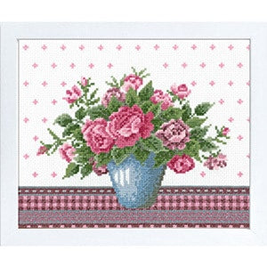 Embroidery kit "Cross stitch embroidery kit ono megumi flower coordination rose and light blue vase 747" Olympus