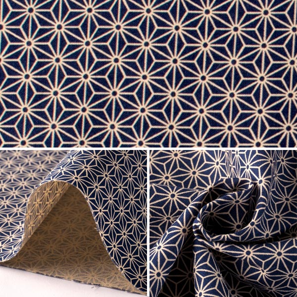 [De la quantité 5] Tissu "tissu chanvre de style japonais imprimement bleu foncé 88222-2-4"