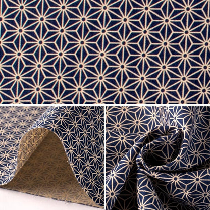 [De la quantité 5] Tissu "tissu chanvre de style japonais imprimement bleu foncé 88222-2-4"