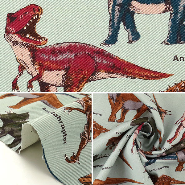 [From quantity 5] Fabric "Twill Dinosaur Print B (Blue)" COTTON KOBAYASHI