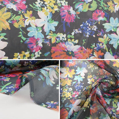 [From quantity 5] Fabric "Organjang Print Watercolor Flower 001 Black"