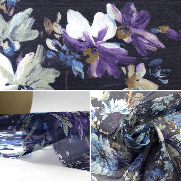 [From quantity 5] Fabric "Organ Jangjin Print Watercolor Flower 002 Navy"