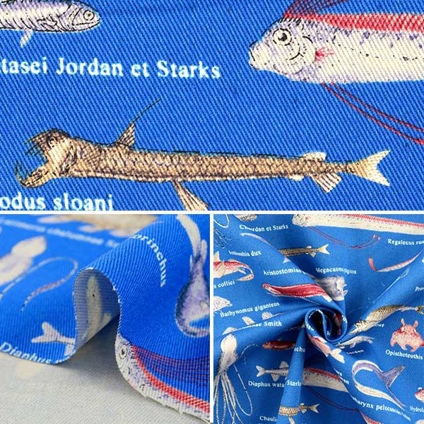 [From quantity 5] Fabric "Twill printFabricTwill deep -sea fish Fabric Cloth admission Interior B Blue] COTTON KOBAYASHI