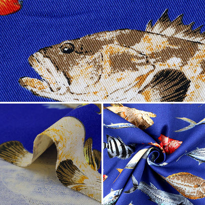 [De la quantité 5] Tissu "Twill Imprimer Tissu Twill Fish Fish Fabric Interior C Bleu foncé" Coton Kobayashi Cotton Kobayashi Kobayashi.