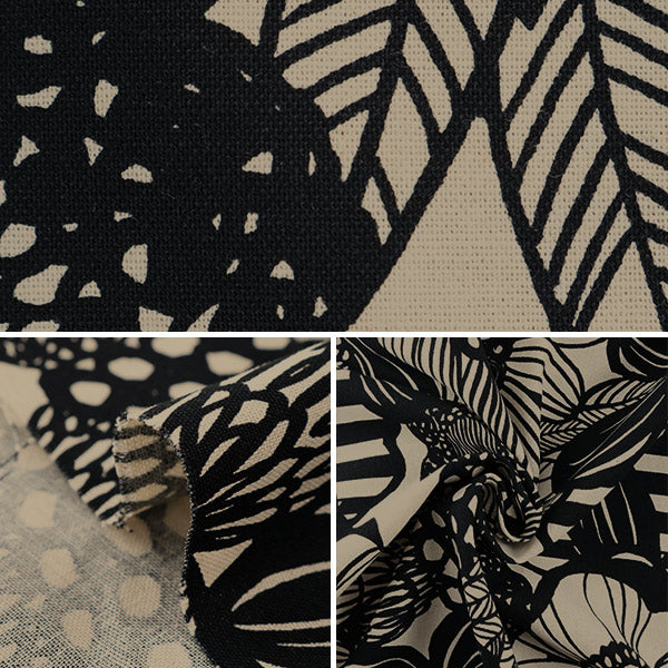 [From quantity 5] Fabric "Cotton hee canvas Artificial Flowers Black Up5678-A Uyakoko Kono " COTTON KOBAYASHI