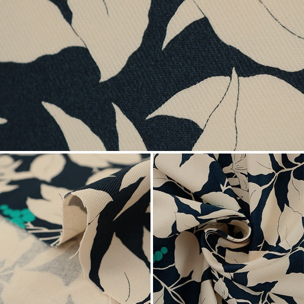 [From quantity 5] Fabric "Twill printed tree and floral pattern navy KSP5541-B" COTTON KOBAYASHI