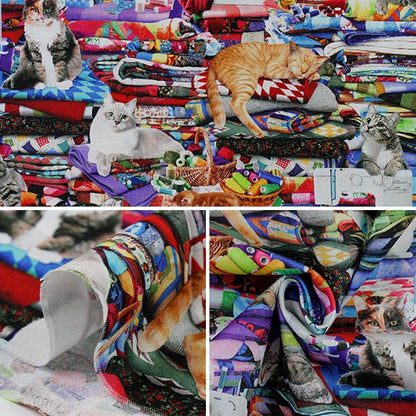 [From quantity 5] Fabric "Inkjet print cat and sewing machine CAT-CD6878" USA cotton