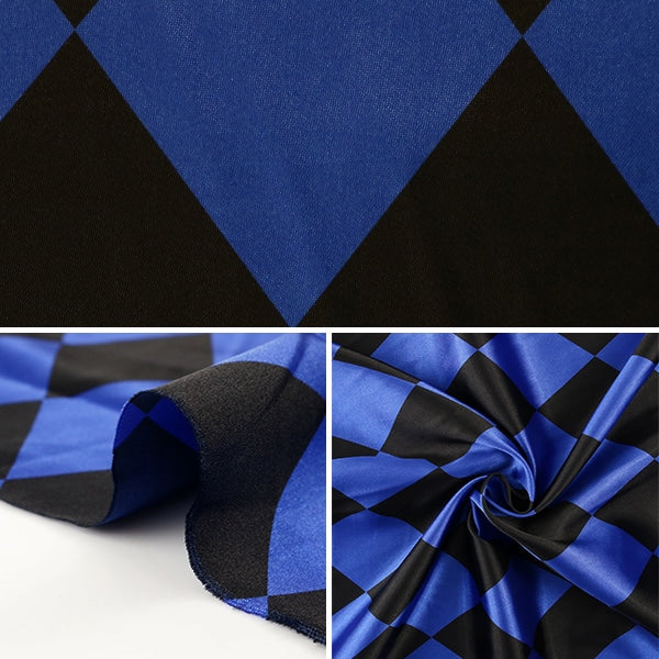 [From quantity 5] Fabric "Diamond satin blue x black 170530-7"