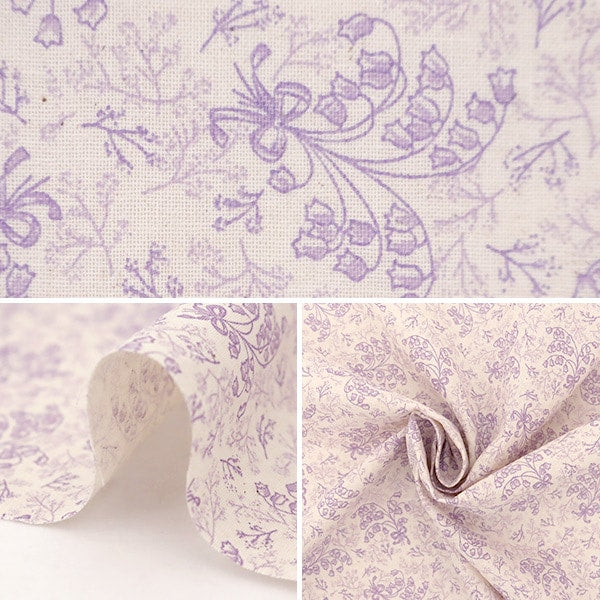 [From quantity 5] Fabric 『Scare Print Lucky Print Suzuran Pattern Kinari x Purple KW-3115-10E]