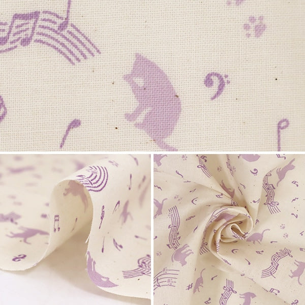 [From quantity 5] Fabric 『Scare Print Lucky print cat pattern Kinari x Purple KW-3115-11E]