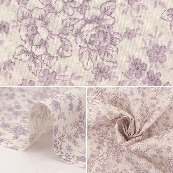 [From quantity 5] Fabric 『Scare Print Lucky Print Small Flowers Kinari x Purple KW-3115-12E]