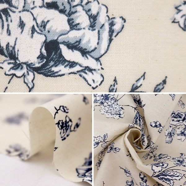 [From quantity 5] Fabric 『Scare Print Lucky Print Flower Pattern Kinari x Blue KW-3115-9C]