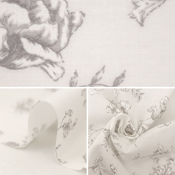 [From quantity 5] Fabric 『Scare Print Lucky Print Flower Pattern White x Gray KW-3115-9G]