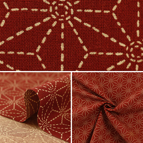 [From quantity 5] Fabric 『Sheeting Japanese pattern hemp leaves red 88220-3-1]