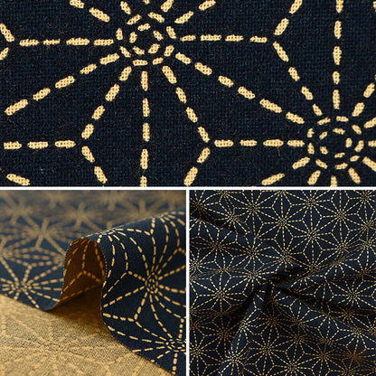 [From quantity 5] Fabric 『Sheeting Japanese pattern hemp leaf navy blue 88220-3-4]